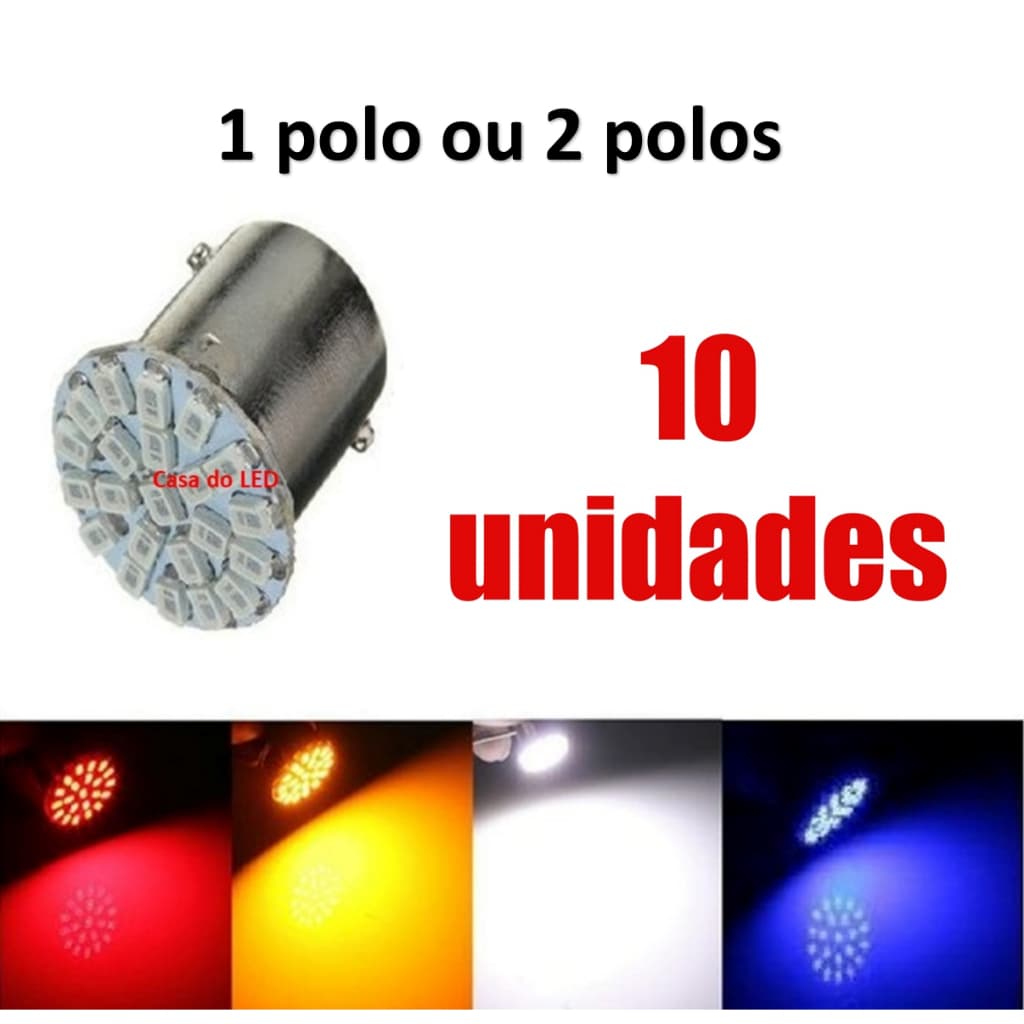2-10x Lâmpadas Led 1 ou 2 polo 22 leds Amarelo Vermelho Ba15s P21w 1156 12v freio Ré seta Automotiva