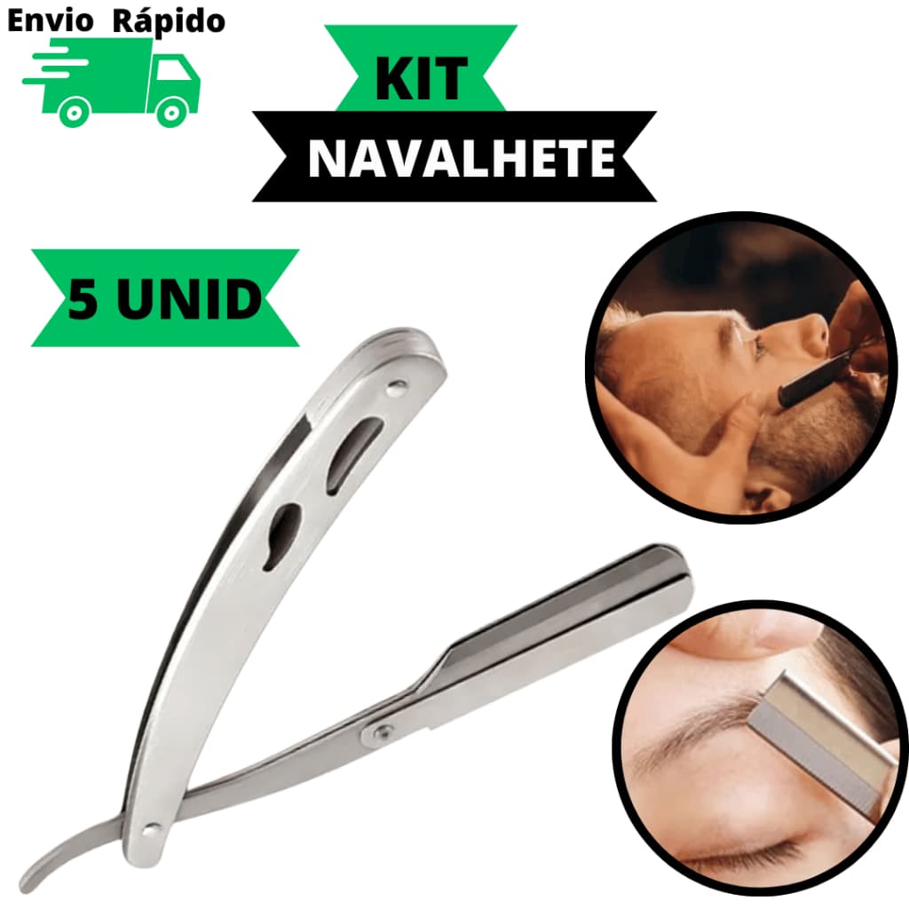 Kit 5 Navalhete Profissional Aço Inox Navalha Para Barba Cortar Cabelo Design de Sobrancelha