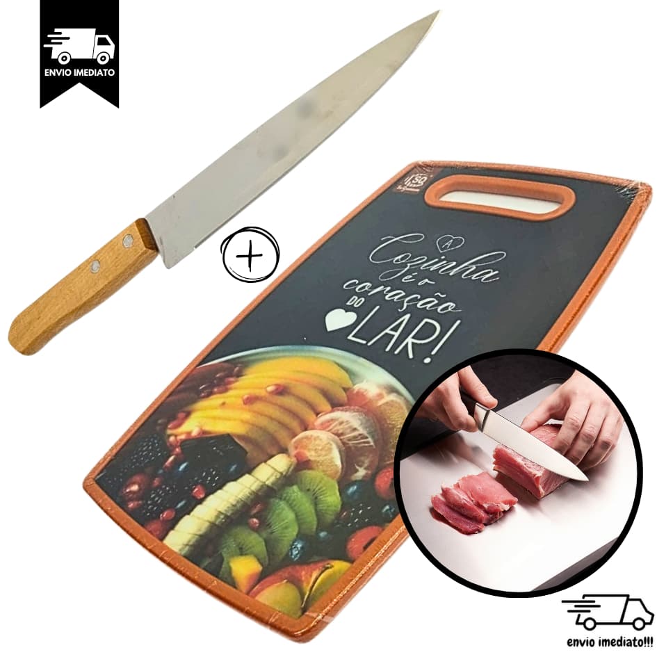 Faca e Tábua de Corte Grande de Cozinha para Carne Legumes Salada Comida Churrasco