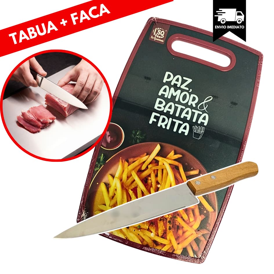 Faca e Tábua de Corte Grande de Cozinha para Carne Legumes Salada Comida Churrasco Casa Utilidade