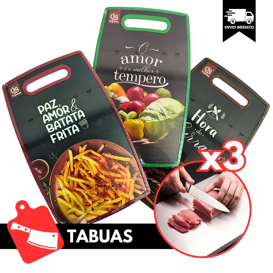 Kit 3 Tábuas de Corte Grande de Cozinha para Legumes Salada Carne Comida Corte Louça Casa Churrasco