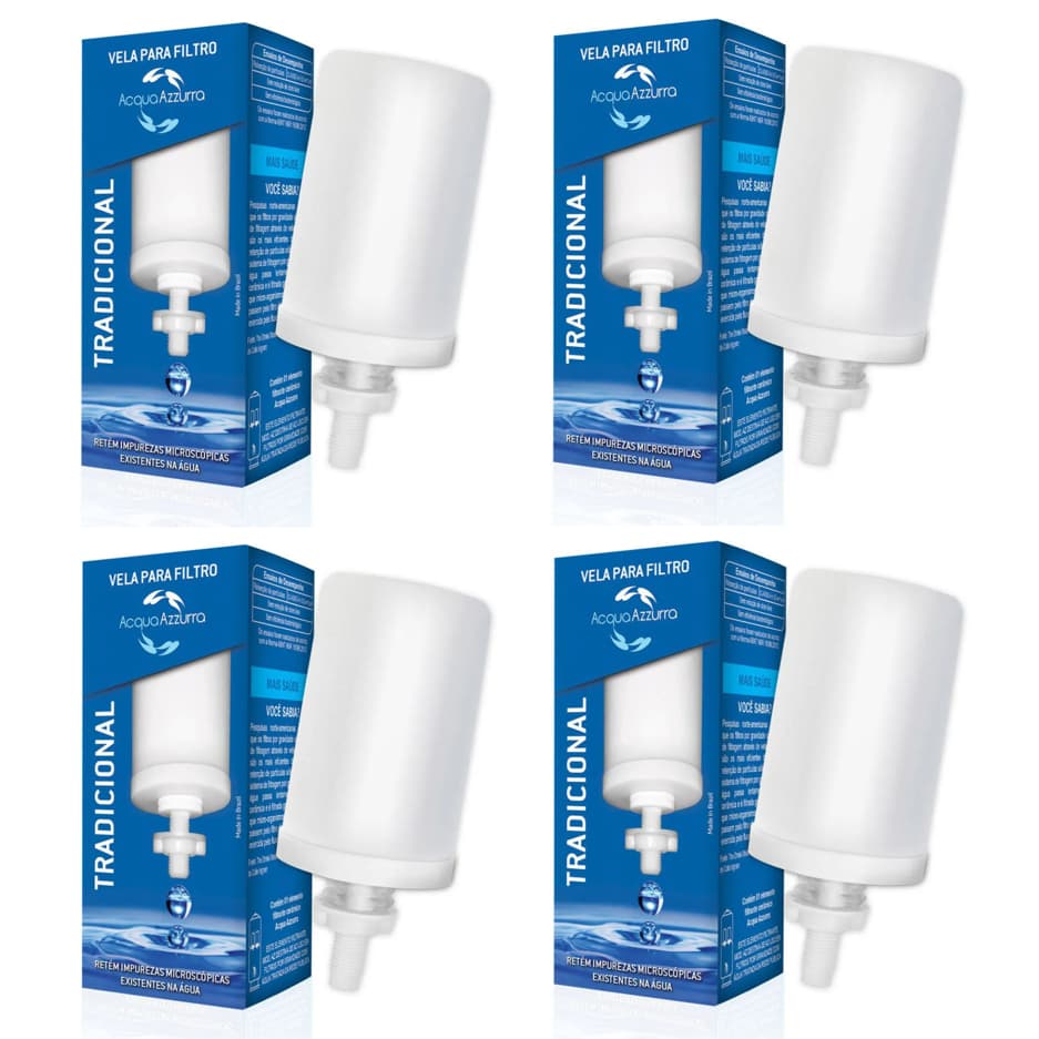 Kit 4 Velas Tradicional Acqua Azzurra Filtro De Barro Bebedouro De Agua