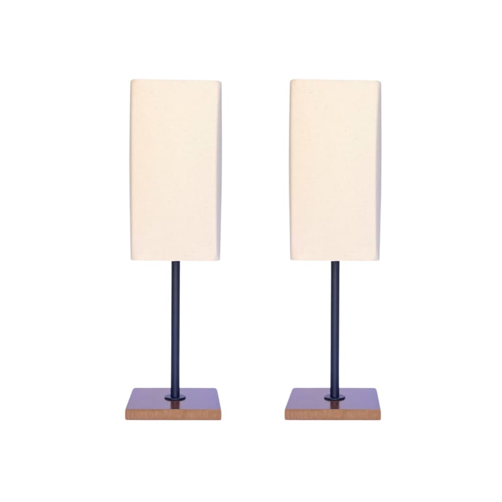 Kit com 2 Abajures Luminárias De Mesa Base De Madeira Cúpulas Retangular Ideal Para Iluminação De Quartos Salas E Decora
