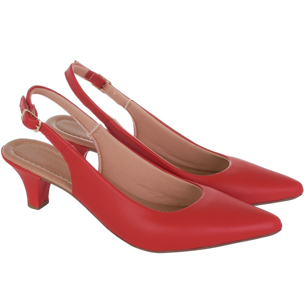 Sapato Scarpin Feminino Salto Fino Slingback Fivela Aberto Atrás