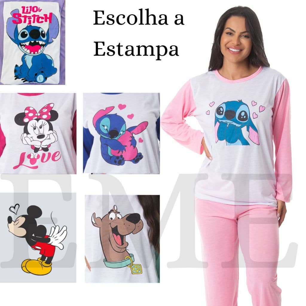 Pijama de Frio Inverno Feminino Manga Longa Adulto  Confortável Sueli