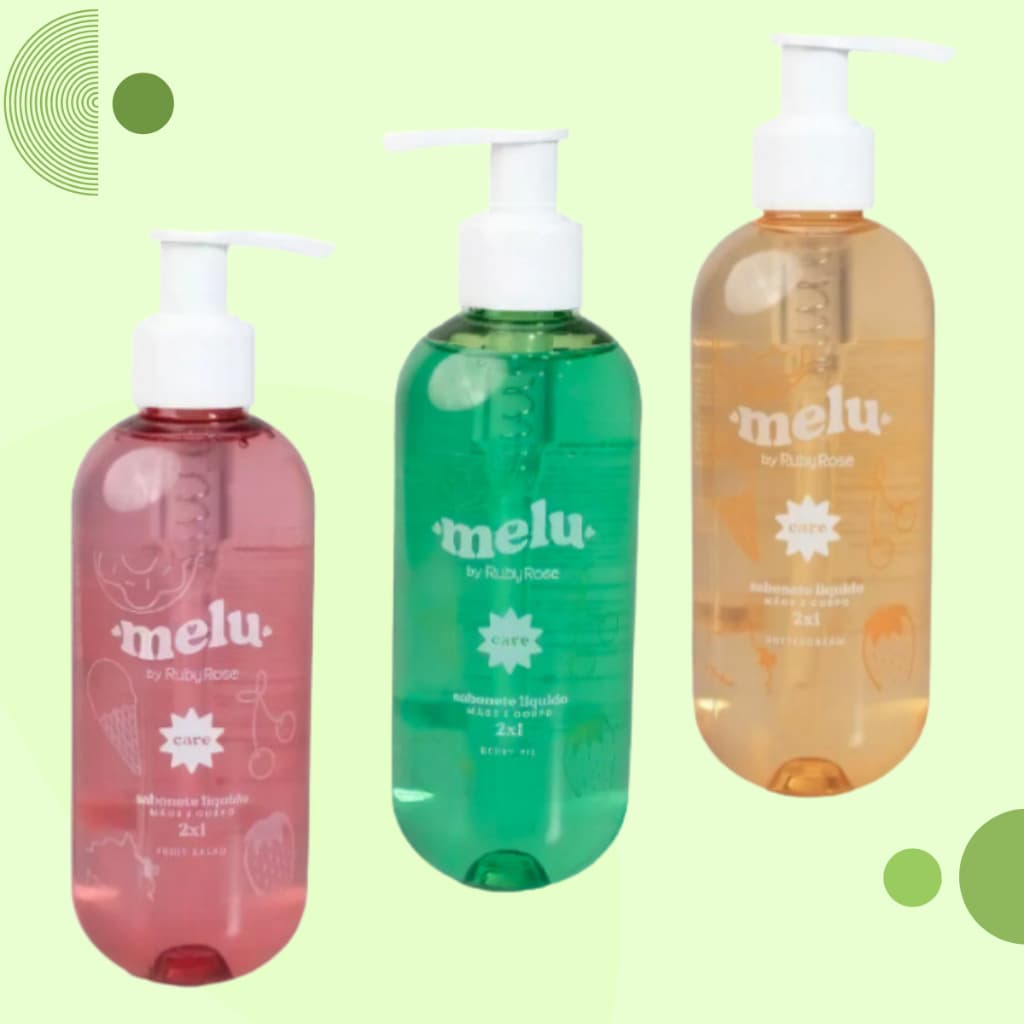Sabonete Líquido Melu by Ruby Rose Vegano 2 em 1 Mãos e Corpo 250 ML Fragrâncias