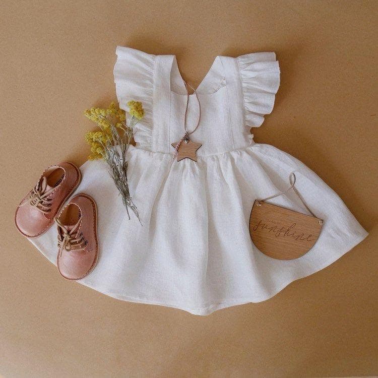 Vestido infantil menina de linho / festa, casua e confortável - COM FORRO E LAÇO