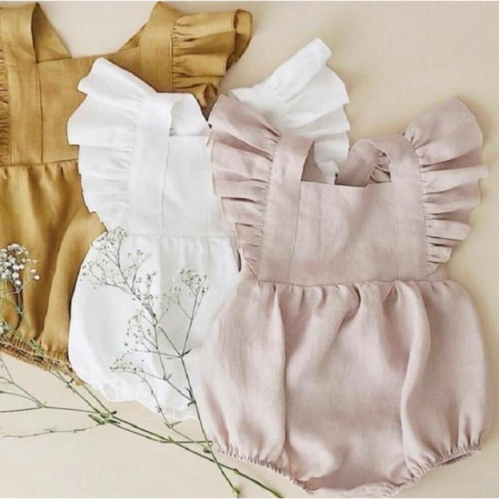 Romper jardineira infantil de linho /menina COM FORRO E COM LAÇO