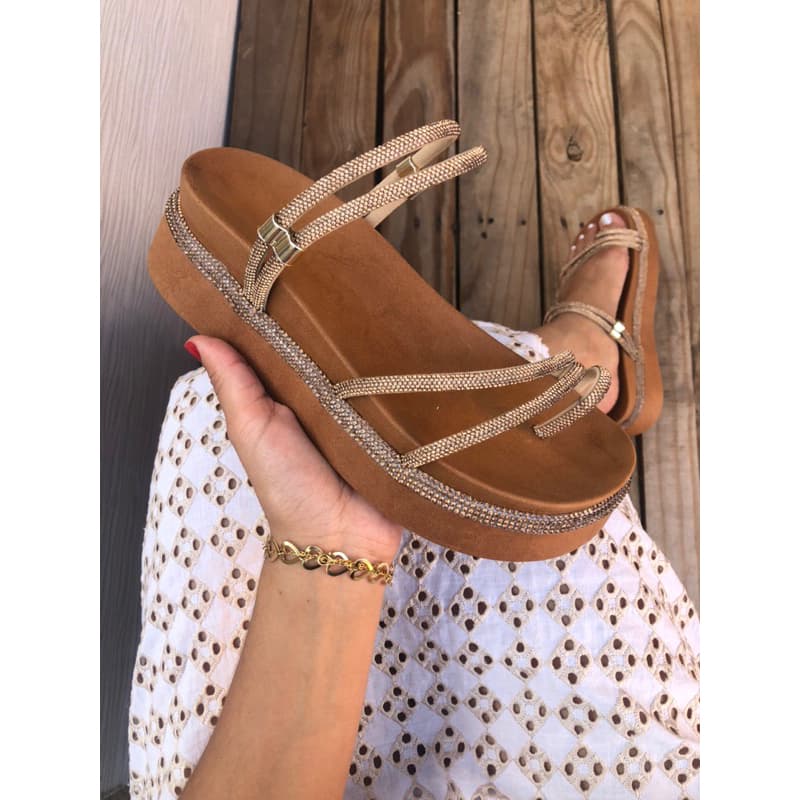Papete Birken Feminina Plataforma Alta Dedinho 2 em 1 Ajustável regulagem - Flatform Strass Brilho