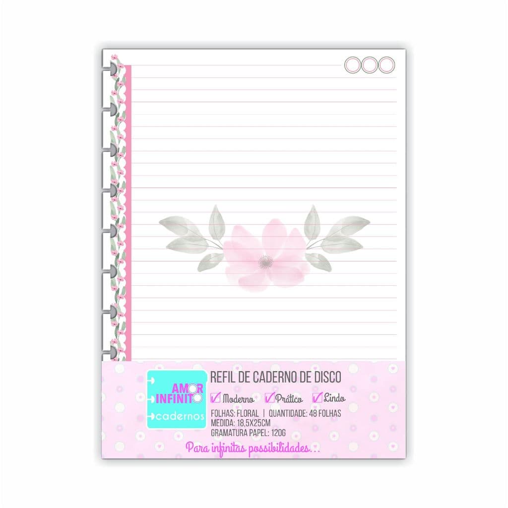 Refil Para Caderno de Disco Sistema Inteligente Amor Infinito Cadernos - Floral