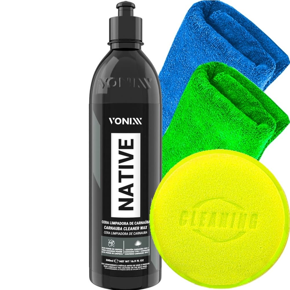 Cera Native Cleaner Vonixx 500ml Cera Automotiva + 2 Toalha Pano Aplicador