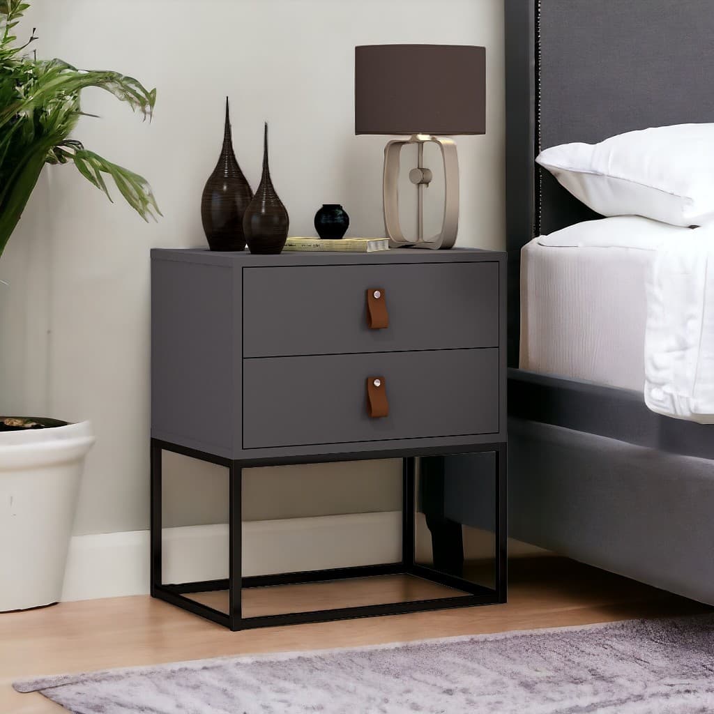 Mesa De Cabeceira Unic 45 Com Base De Ferro Preto