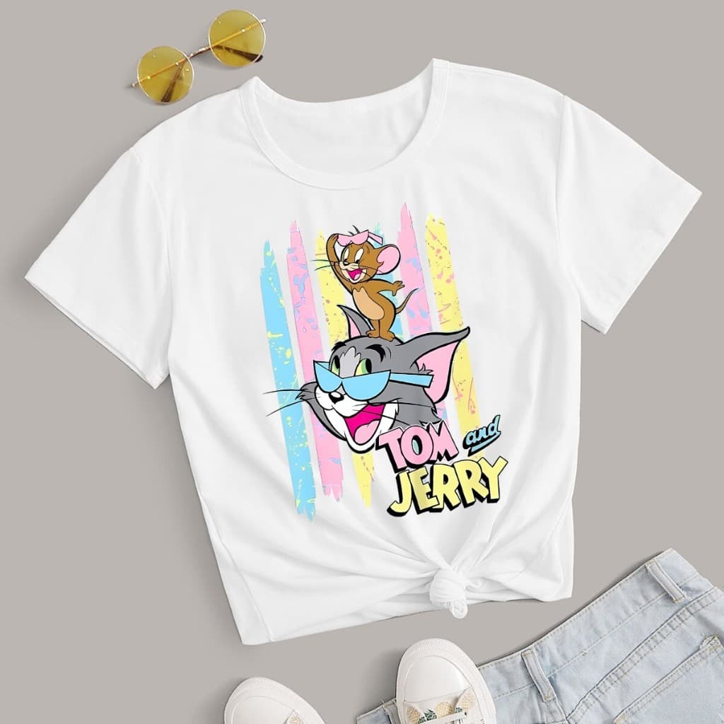 Blusinha Baby Look Tom e Jerry Estampas Variadas Femininas