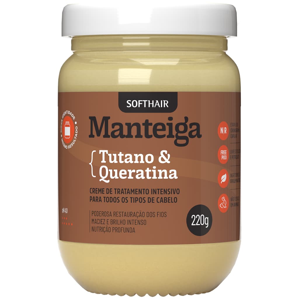 Manteiga Capilar Tutano e Queratina para Cabelos Danificados 220g Softhair