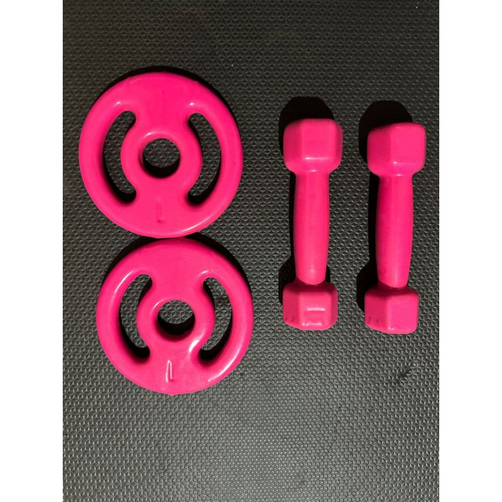 Kit par de halteres sextavado 1kg + anilha 1kg rosa (4 kg total)