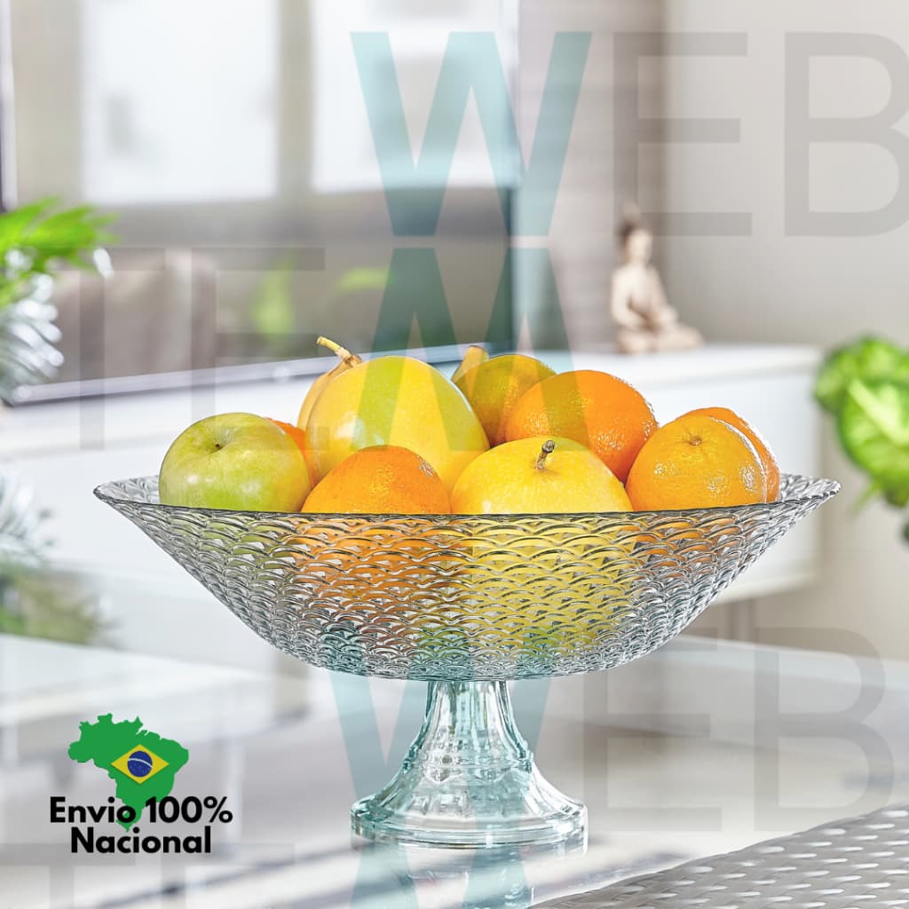 Centro de Mesa Fruteira de Vidro com Pé Escamado Vitazza para Decoração, Organização e Mesa Posta