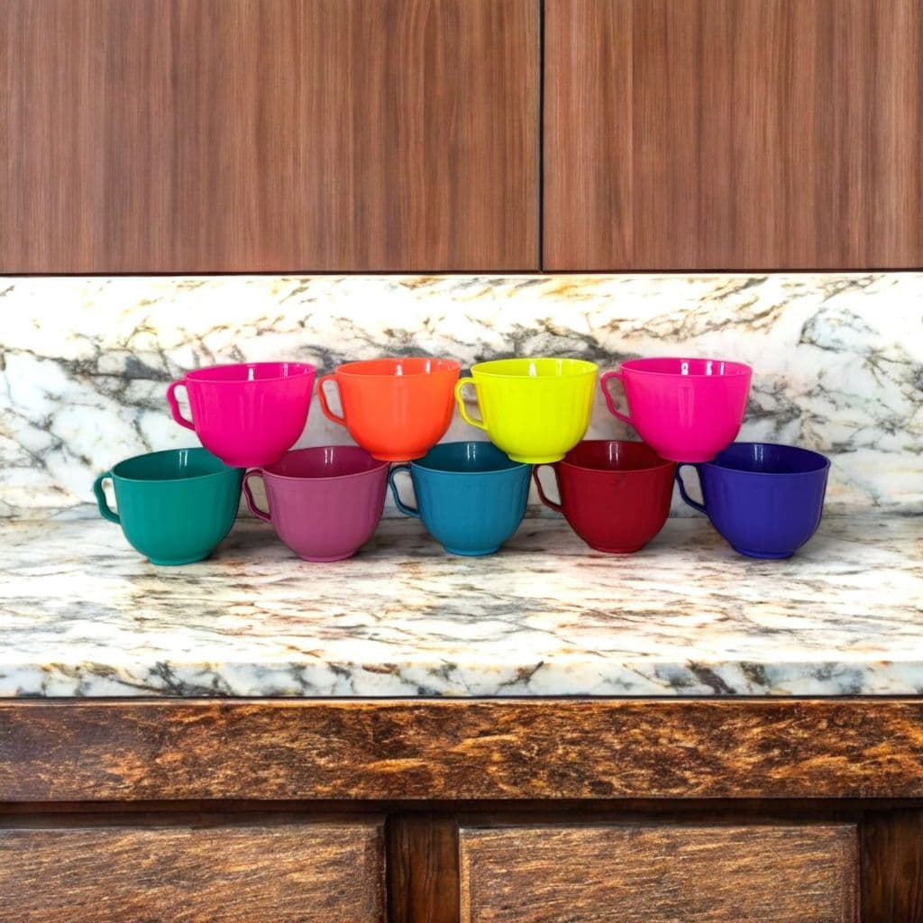 Kit 5 Cumbucas 700 ML Plástico Reforçado Bowl Neon Com Alça Para Servir Sorvete Açai Doces Sobremesa