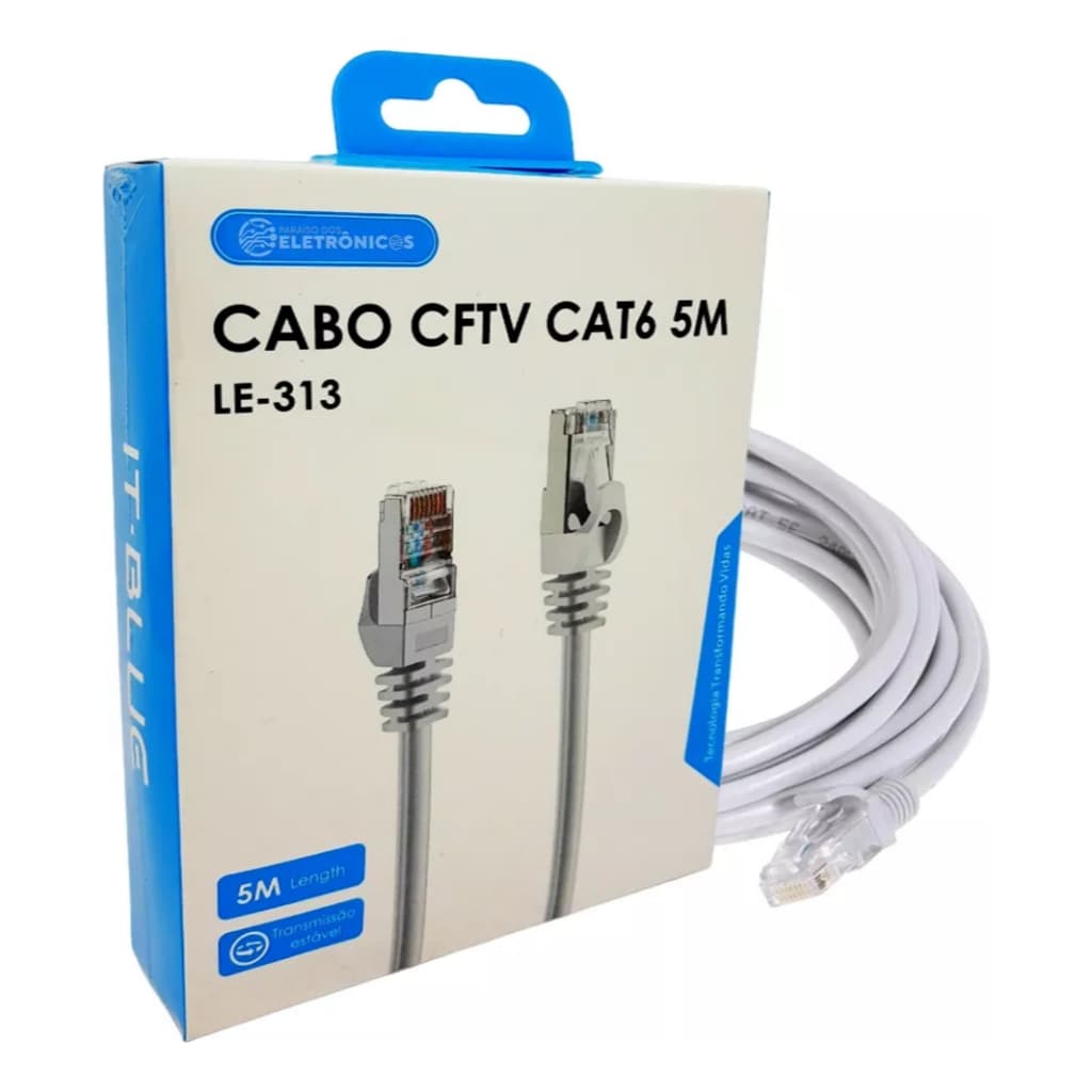 Cabo de rede CFTV conexão RJ45 Cat6 de 5 metros transmissão estável ponta banhada a ouro LE-313