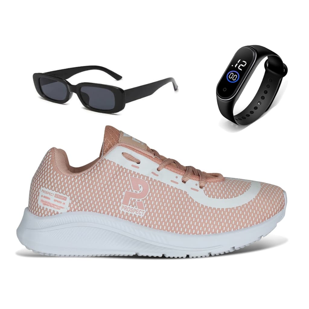 Tênis Feminino Prospect Speed Caminhada Academia Corrida + Óculos + Relógio LojaReact