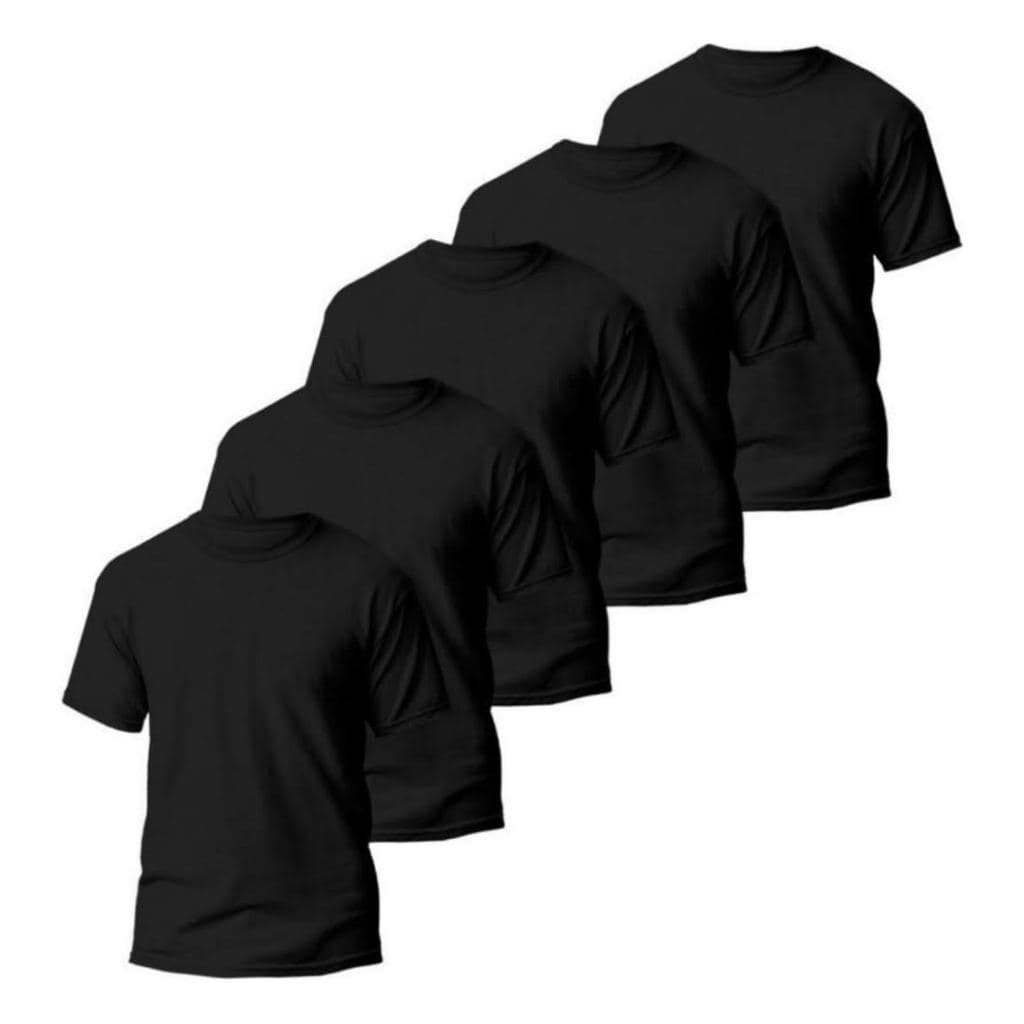 Kit 5 Camiseta Básica Masculina Lisa Preta 100% Algodão Premium Conforto