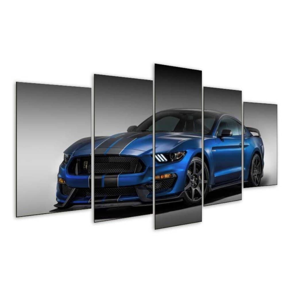 Quadro 5 Peças Ford Mustang Carro Azul Black Blue Mosaico