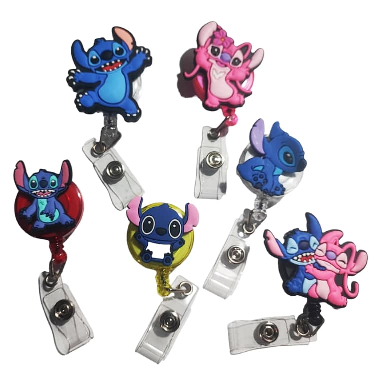 Porta Crachá Lilo e Stitch Personalizado Presente Retrátil Roller Clip
