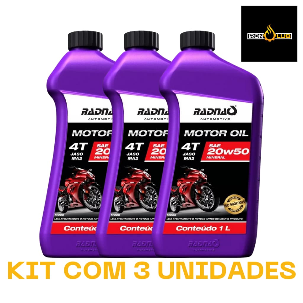 KIT 3 LITROS ÓLEO MOTOR OIL RADNAQ 20W50 4T MINERAL MOTO