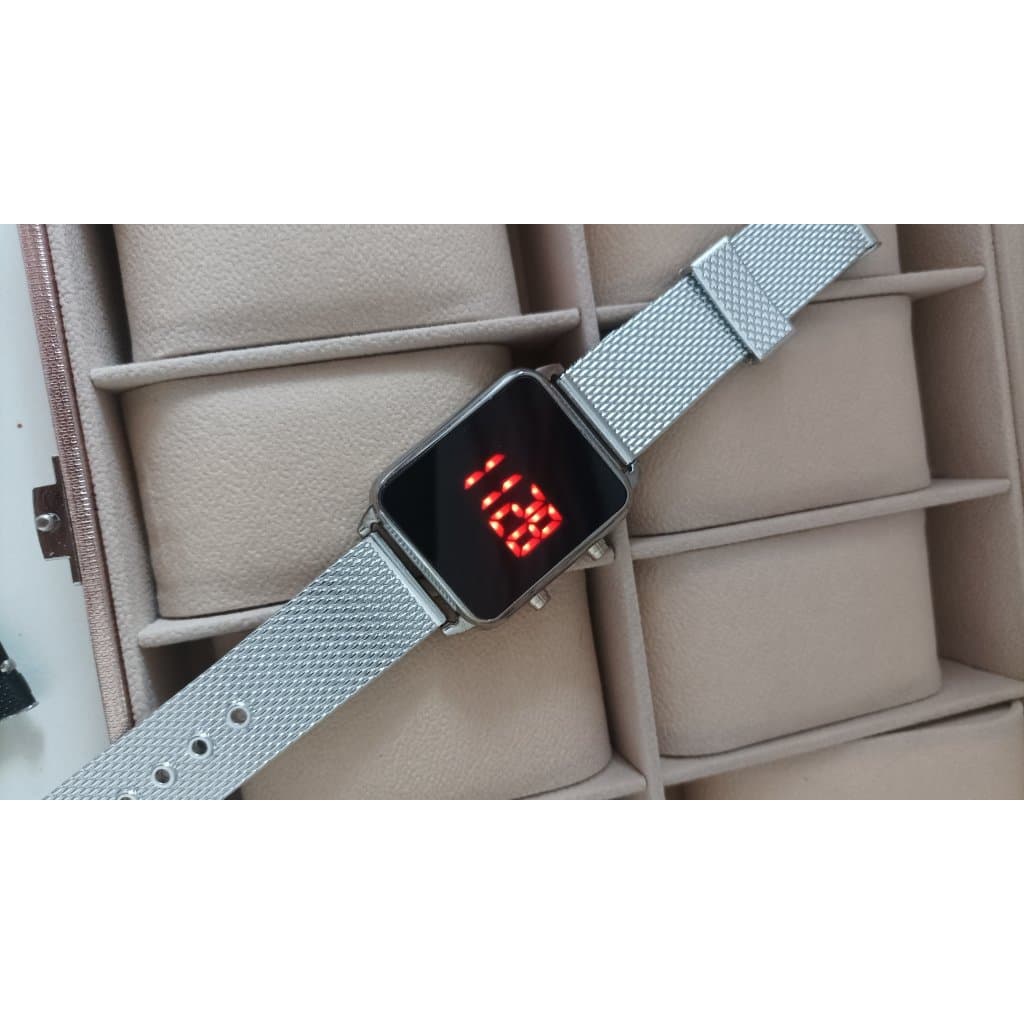 Relógios Quadrado Femininos Digital Led Watch luxo prata