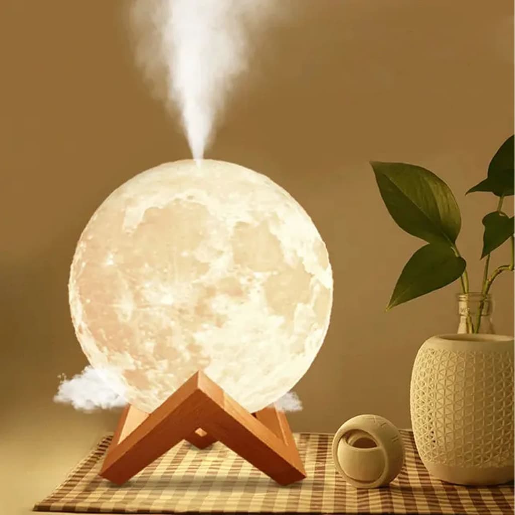 Umidificador e Aromatizador Luminária Lua Cheia 3D Touch 880ml - Abajur Decorativo