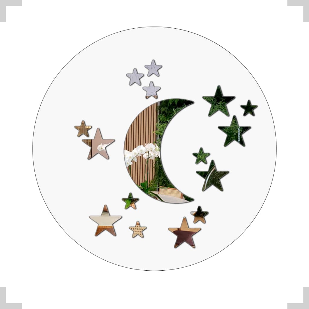 Espelho Acrílico Decorativo Lua Estrelas Sala Quarto Cozinha
