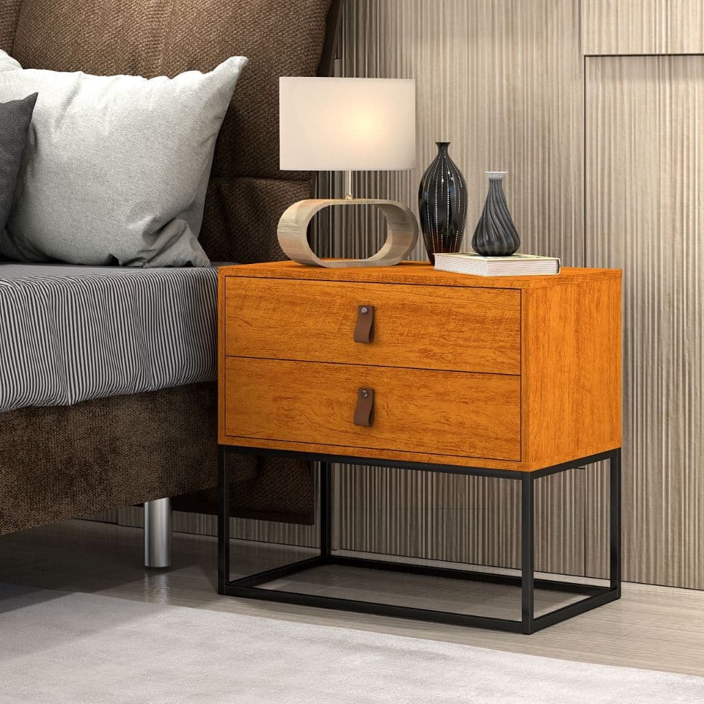 Mesa De Cabeceira Unic 60 Com Base De Ferro Preto Móveis Em MDF/MDP