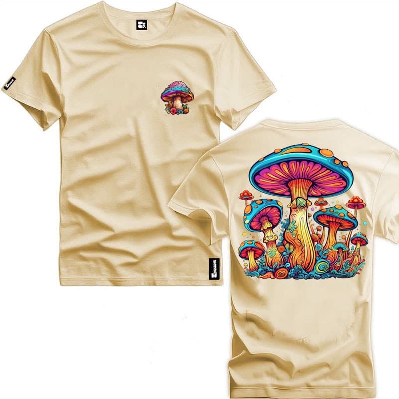 Camiseta Cogumelos Psicodelico Arte Nova Várias Cores De Camisa