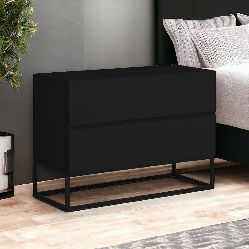 Mesa De Cabeceira Eros 60cm De Largura Para Quartos Com Base De Ferro Preto