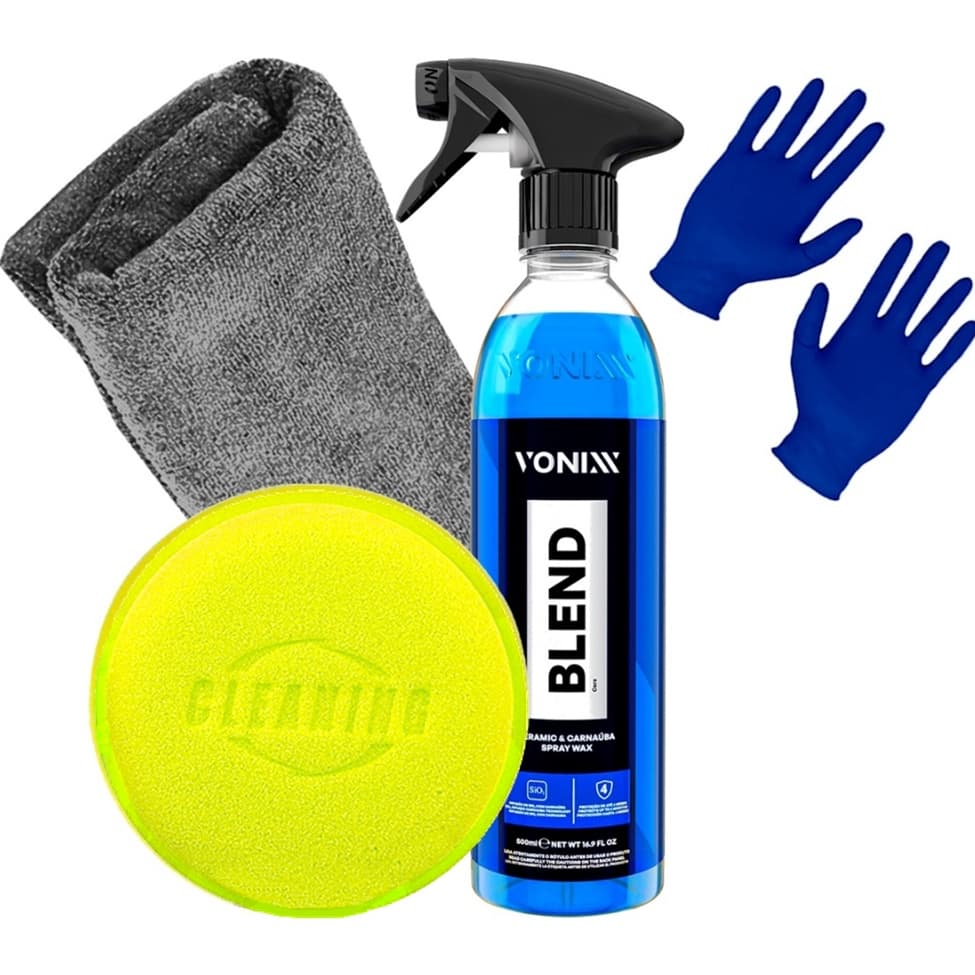 Kit Cera Automotiva Líquida Spray Blend Vonixx Cera para Carro Moto Toalha Pano Aplicador e Luva
