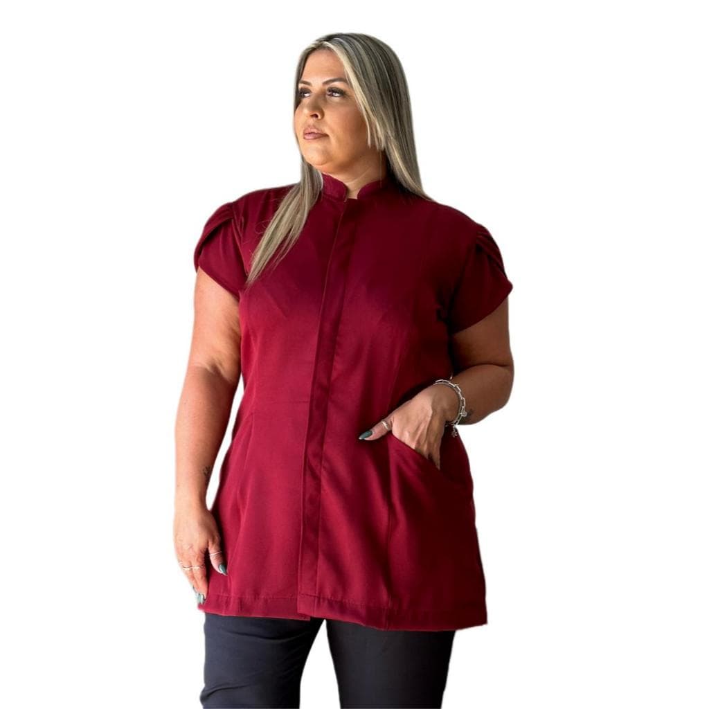 Jaleco Feminino Plus Size Manga Curta Alfaitaria Elegante