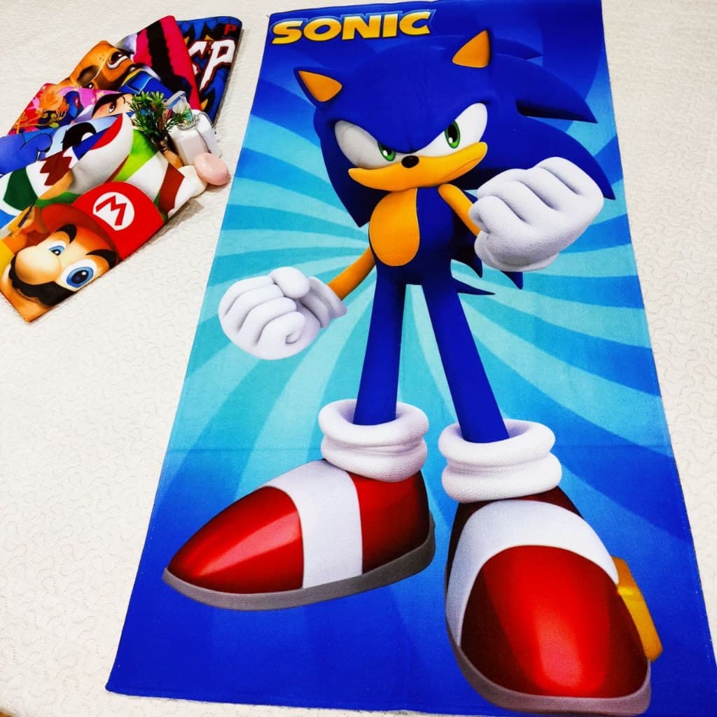 Toalha SONIC de Banho e Praia Temática Personalizada do Gigante Algodão Azul