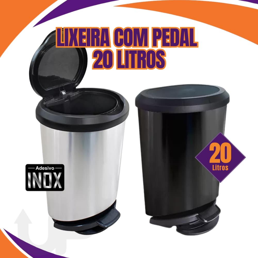 Lixeira Cozinha Banheiro 10 ou 20 Litros Com Pedal Cesto Plástico Saco de Lixo
