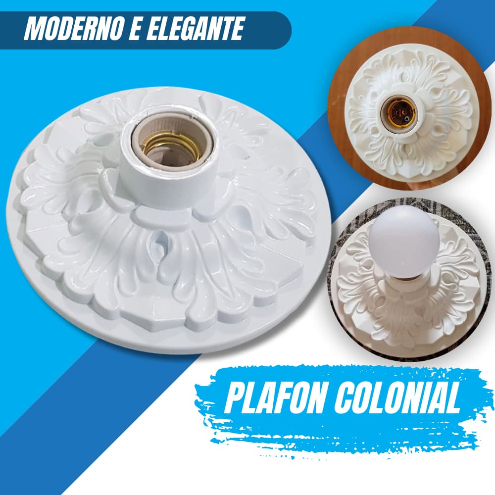 Luminária Plafonier Plafon Colonial Branco Soquete Teto Lustre Redondo Com Bocal Sobrepor Luminarias