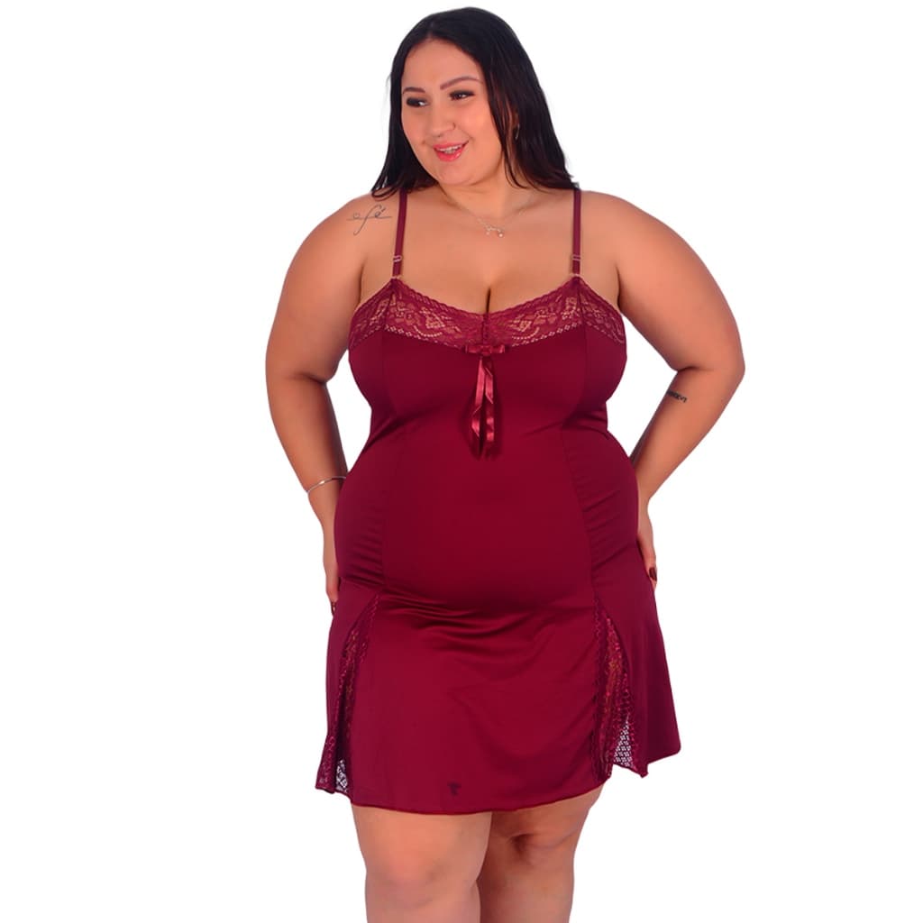 Promoção Camisola Plus Size Microfibra Renda Moda Feminina Noite Leona 828