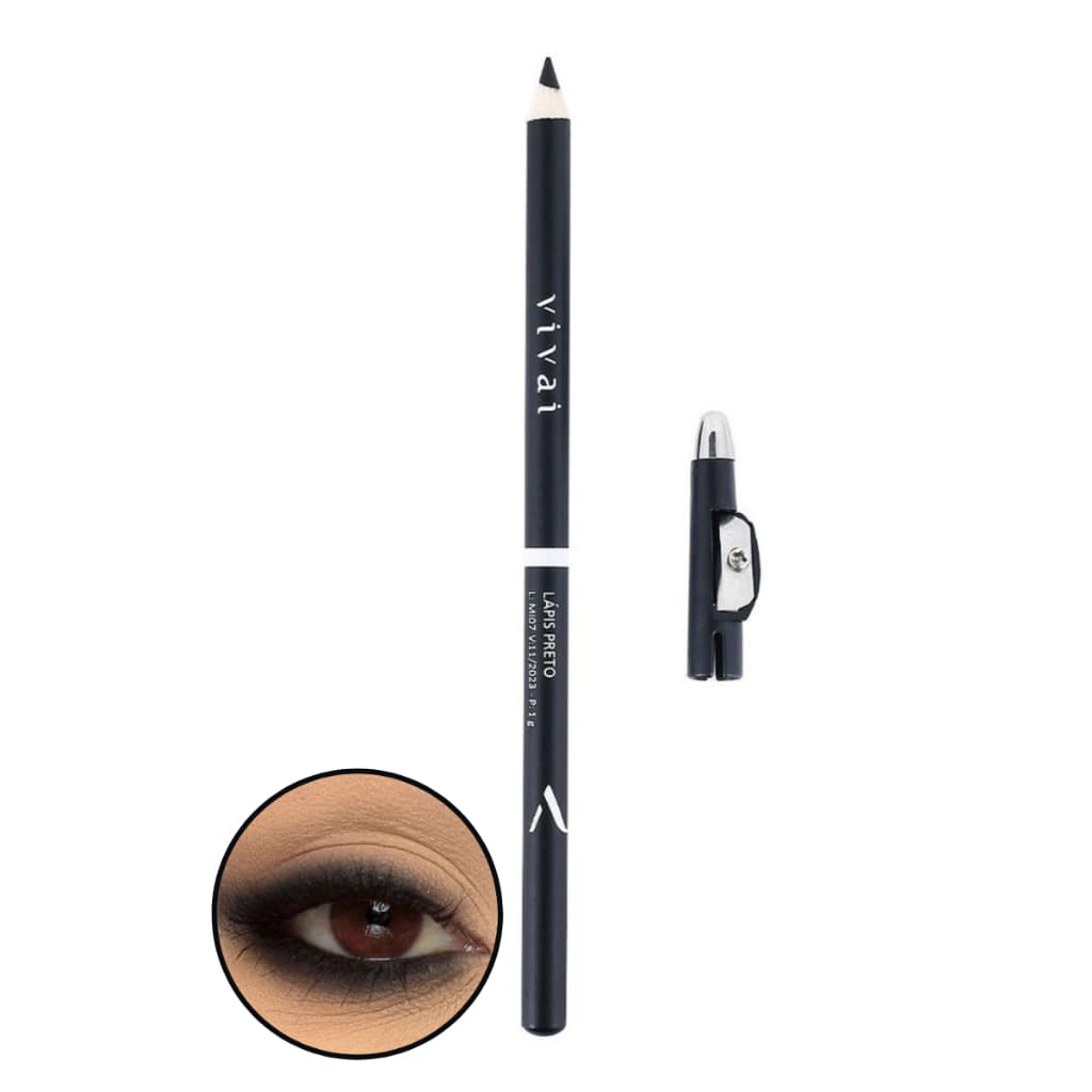 Lápis Retratil Para Olhos/Delineado Preto Com Apontador Vivai