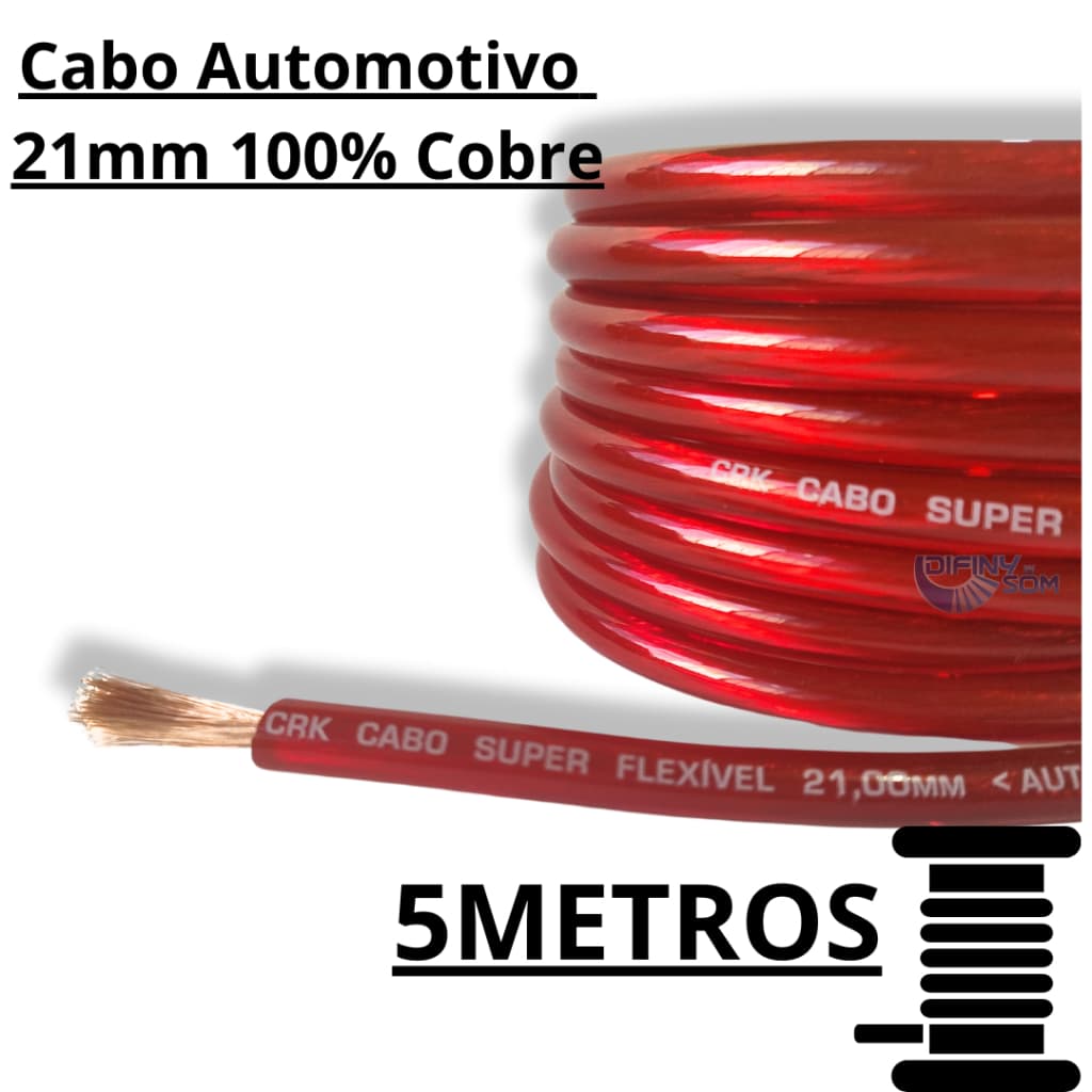 Cabo Fio Força De Bateria 21mm Som Automotivo Rolo 5 Metros 100% Cobre