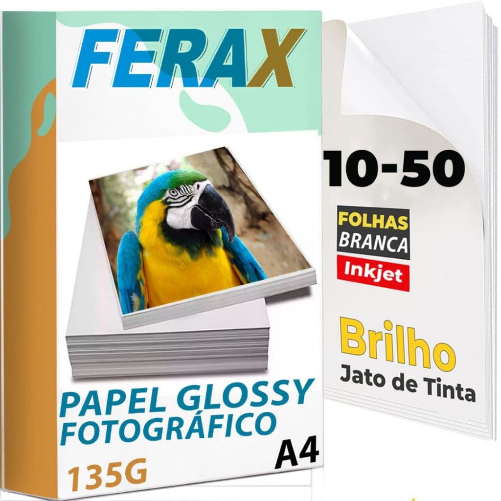 Papel Fotográfico Adesivo Brilho Ferax 135g - Folhas papel fotográfico A4 Impressora Jato de Tinta