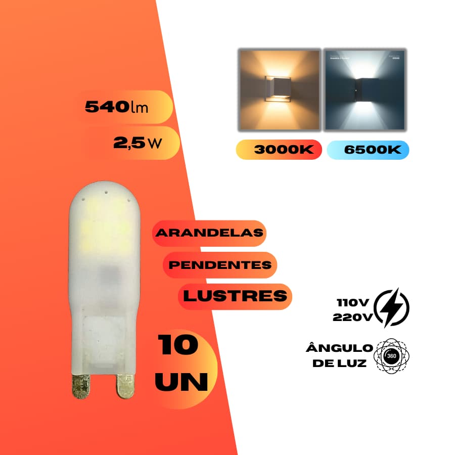 Kit 10 Lâmpada Led G9 2,5W Halopin 110V 220V Branco Quente 3000K Branco Frio 6500K'