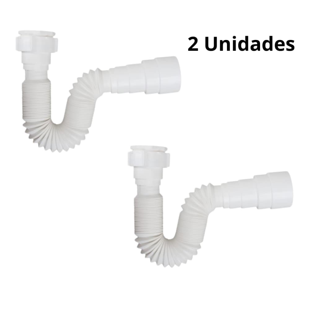 Kit 02 Sifão Flexível Sanfonado Ajustável Pia Cozinha Tanque Branco