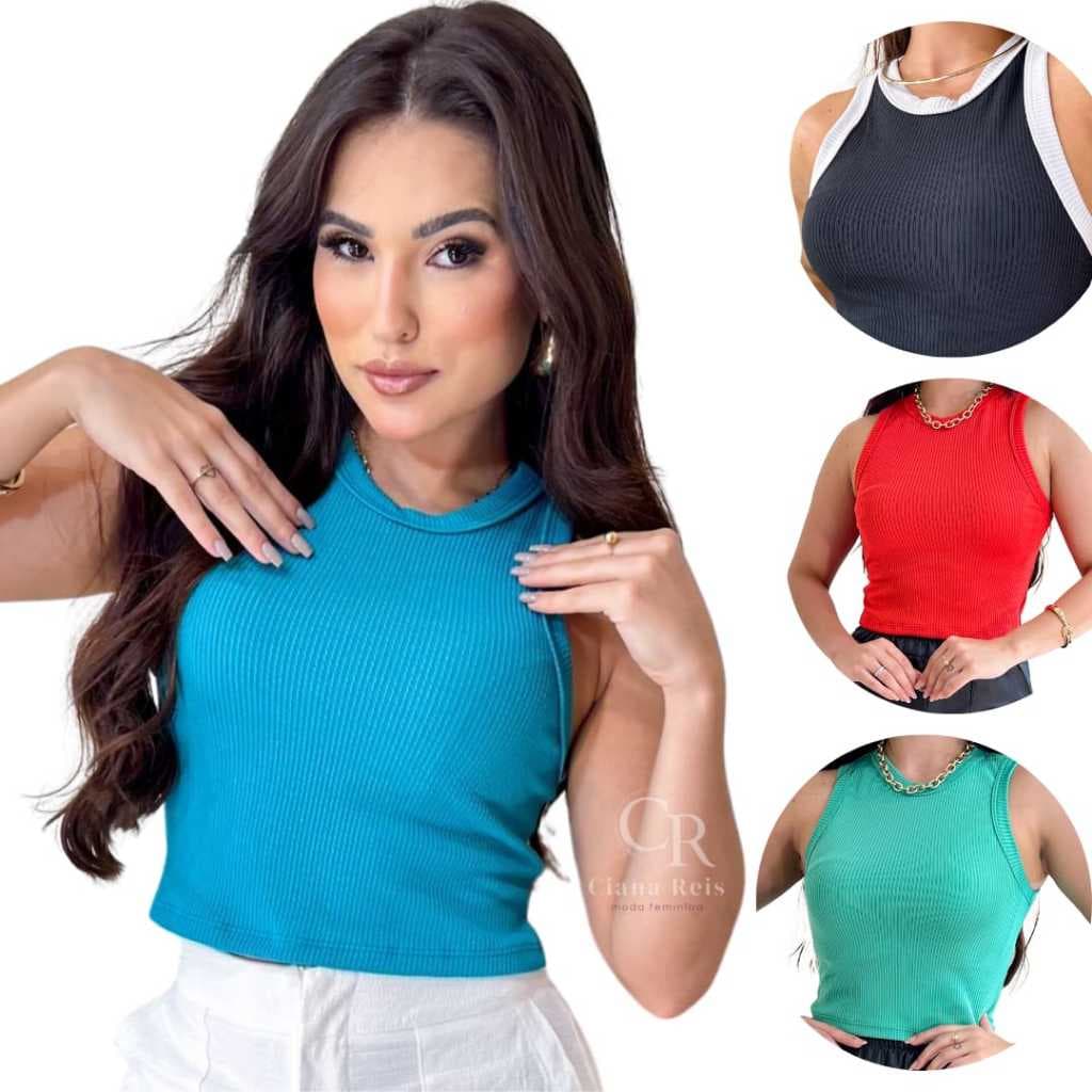 Regata Top Cropped Várias Cores Liso Sem Manga Anarruga