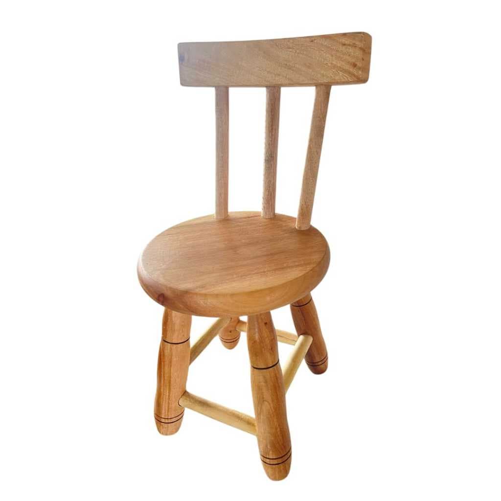 Banquinho de madeira com Encosto pequeno 29 cm - casa decoração banqueta madeira maciça