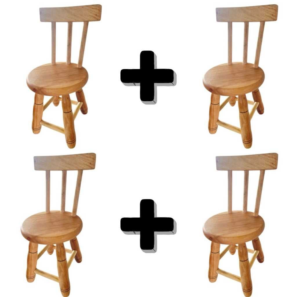 Kit 4 Banquinhos de madeira com Encosto pequeno 29 cm - casa decoração banqueta madeira maciça
