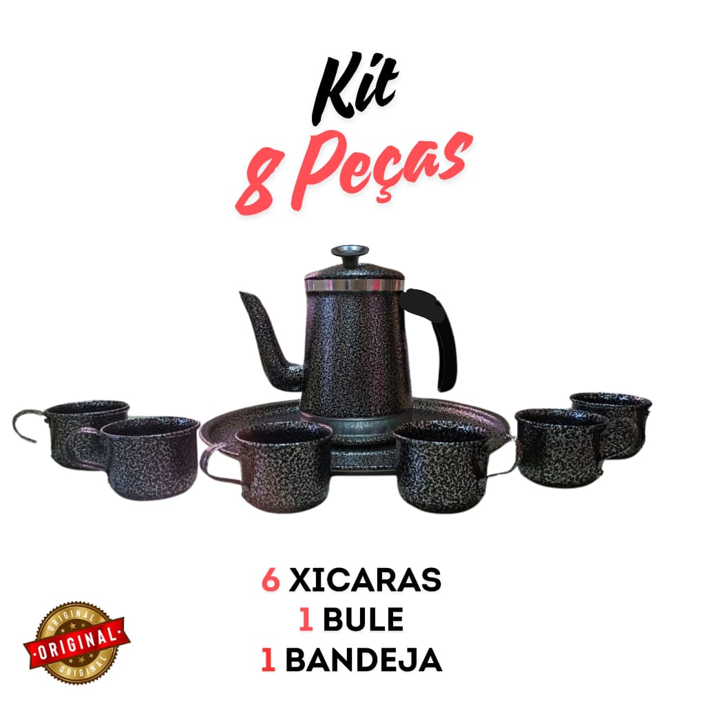 KIT 8 PEÇAS - Jogo Bule Com 6 Canecas - Xícaras Cafe Chá - retro Mariquinha