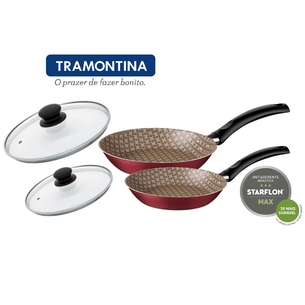 Jogo de Frigideiras 16 e 20cm com Tampa de Vidro Tramontina Antiaderente 20198864