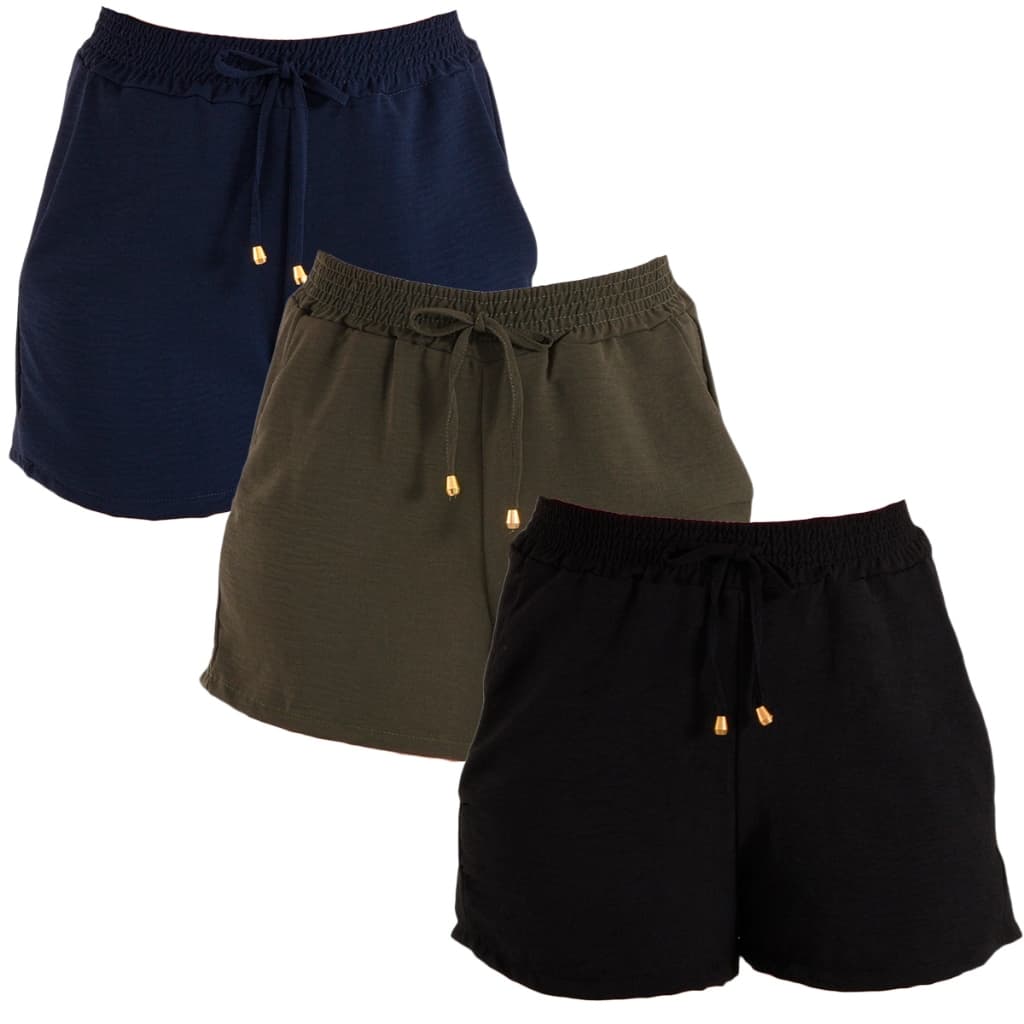 Kit 3 Shorts Feminino Curto Bermuda  Dunas Elegante Confortavel